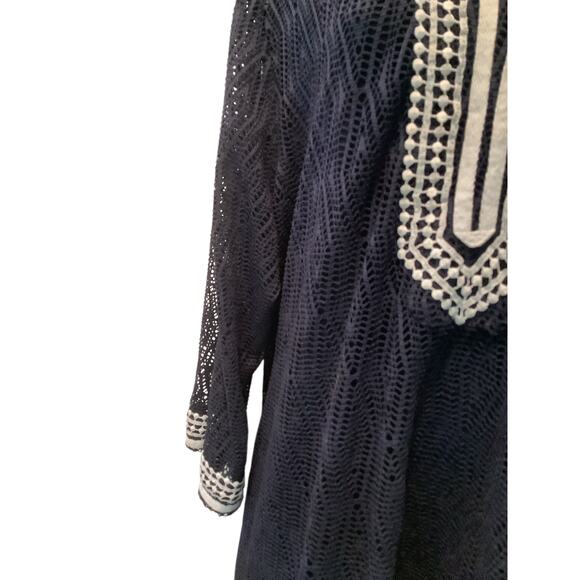 ALFRED DUNNER NAVY BLUE/WHITE LACE TRIM WOMEN’STUNIC TOP 3X - Picture 2 of 7